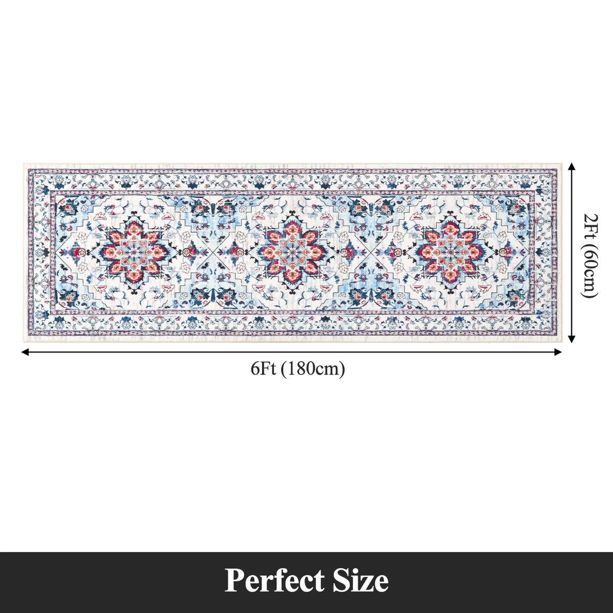 MeyJey 2'x6' Persian Vintage Runner Rug for Hallways, Non-Slip Machine Washable Area Rug Indoor Carpet Distressed Oriental Floor Rug for Bedroom/Dining/Living/Laundry Room
