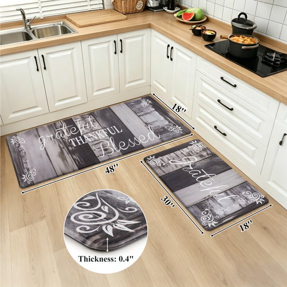 MeyJey Farmhouse Kitchen Rug Set of 2, Non Slip Anti Fatigue Waterproof Cushioned Mat for Kitchen, Dining, Laundry Room, 18"x30"+18"x48"