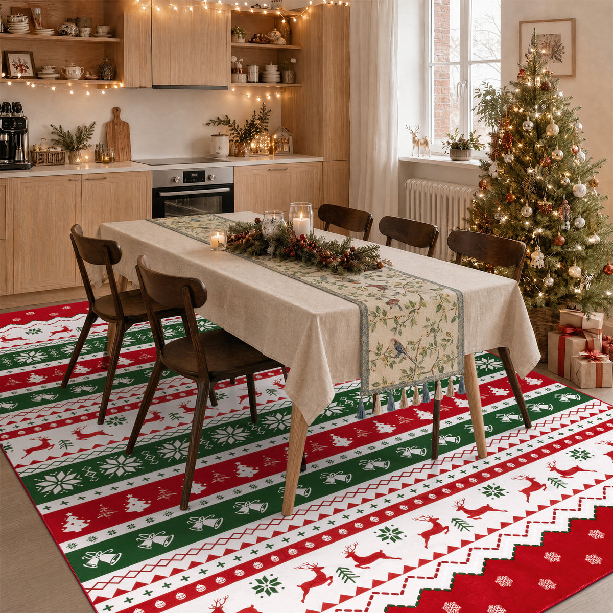 Christmas Runner Rug Non-Slip Washable Kitchen Rug, Winter Xmas Holiday Farmhouse Door Mat Entryway Rug Carpet Runner Decorations for Hallway Laundry Room Entrance