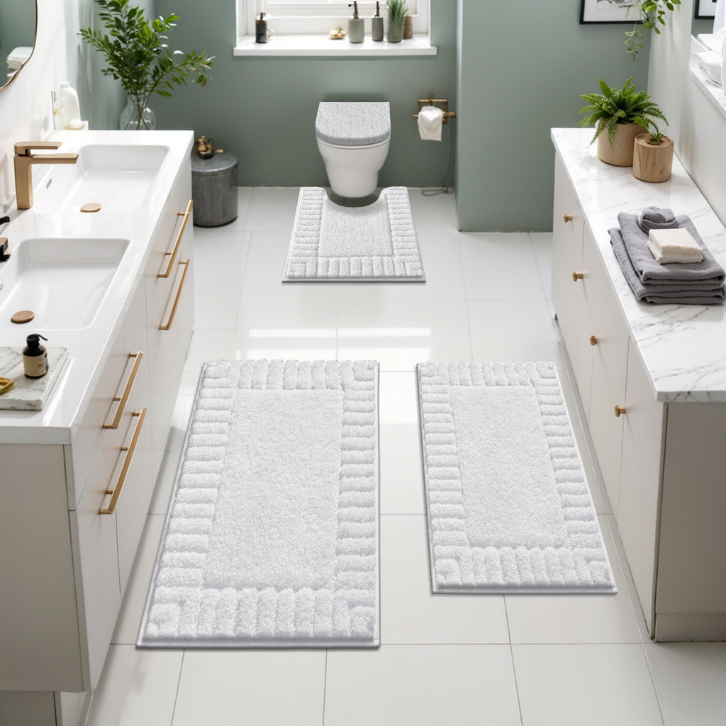 MeyJey Bathroom Rugs Bath Mat Set 4 Pieces , Microfiber Shaggy Bath Set, Non-Slip Machine Washable Bath Mats for Bathroom, Tub, Shower with Contour Mat