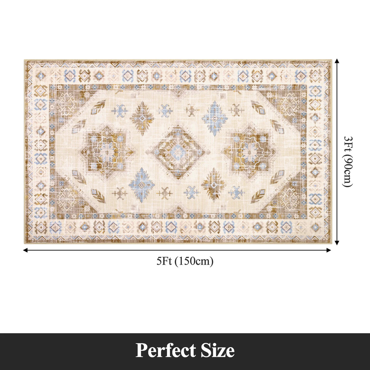 MeyJey Oriental Vintage Runner Rug for Hallways, Non-Slip Machine Washable Area Rug for Bedroom/Living/Dining/Laundry Room Carpet
