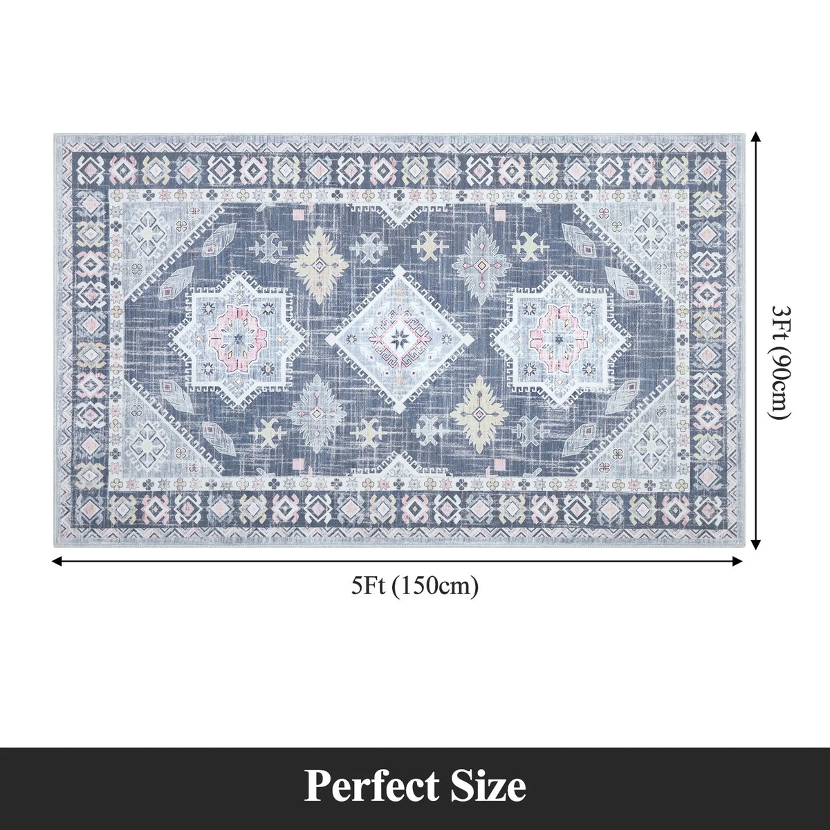 MeyJey Oriental Vintage Runner Rug for Hallways, Non-Slip Machine Washable Area Rug for Bedroom/Living/Dining/Laundry Room Carpet