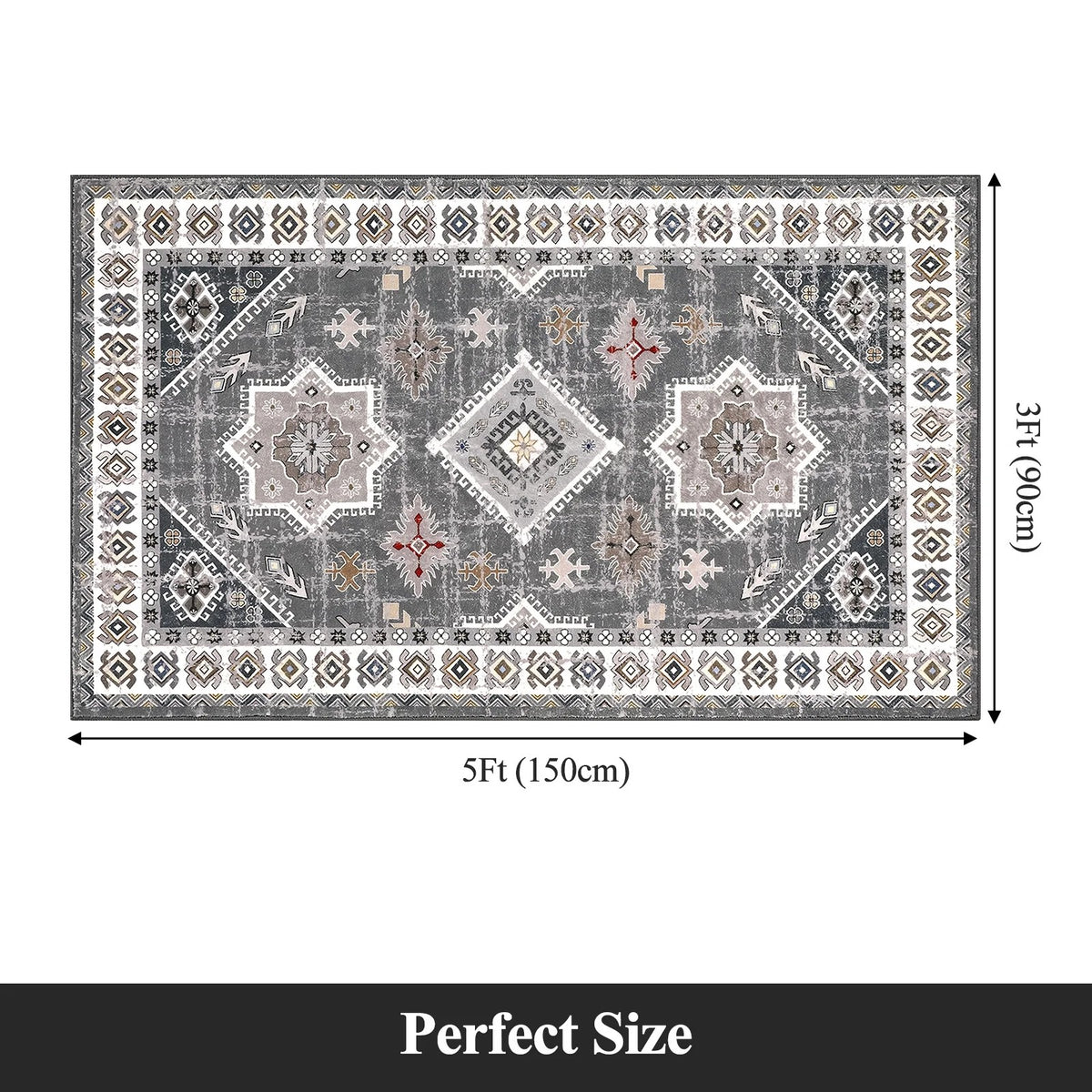 MeyJey Oriental Vintage Runner Rug for Hallways, Non-Slip Machine Washable Area Rug for Bedroom/Living/Dining/Laundry Room Carpet