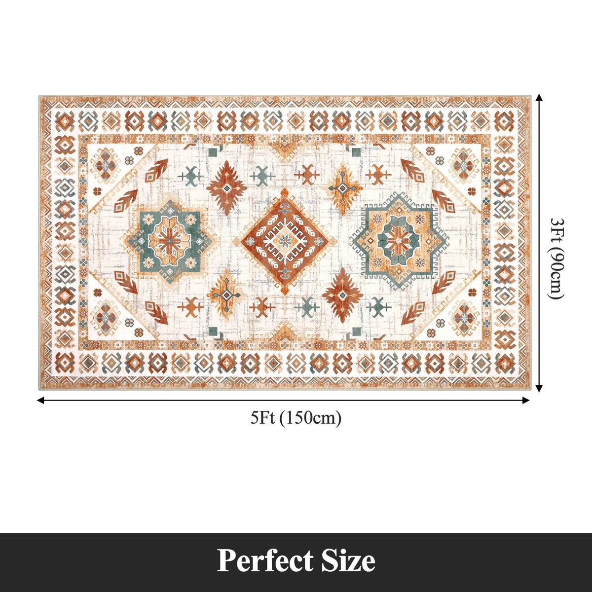 MeyJey Oriental Vintage Runner Rug for Hallways, Non-Slip Machine Washable Area Rug for Bedroom/Living/Dining/Laundry Room Carpet