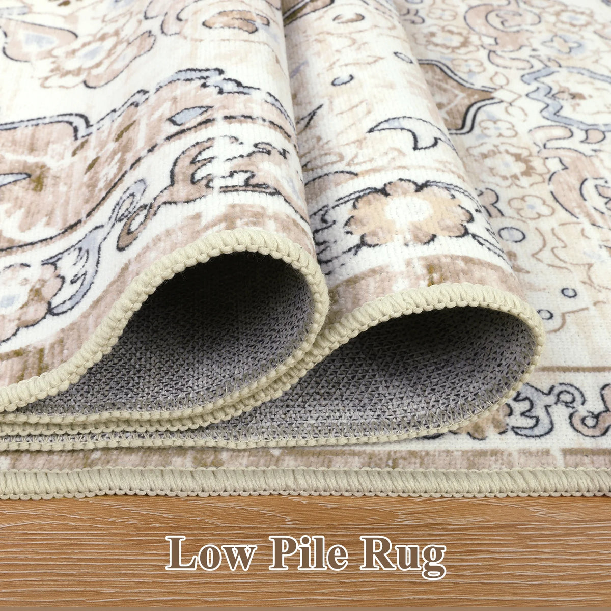 MeyJey Boho Indoor Living Room Area Rug, Non-Slip Machine Washable Vintage Oriental Distressed Floor Carpet for Bedroom Dining Kitchen Hallway Nursery, Beige/Brown