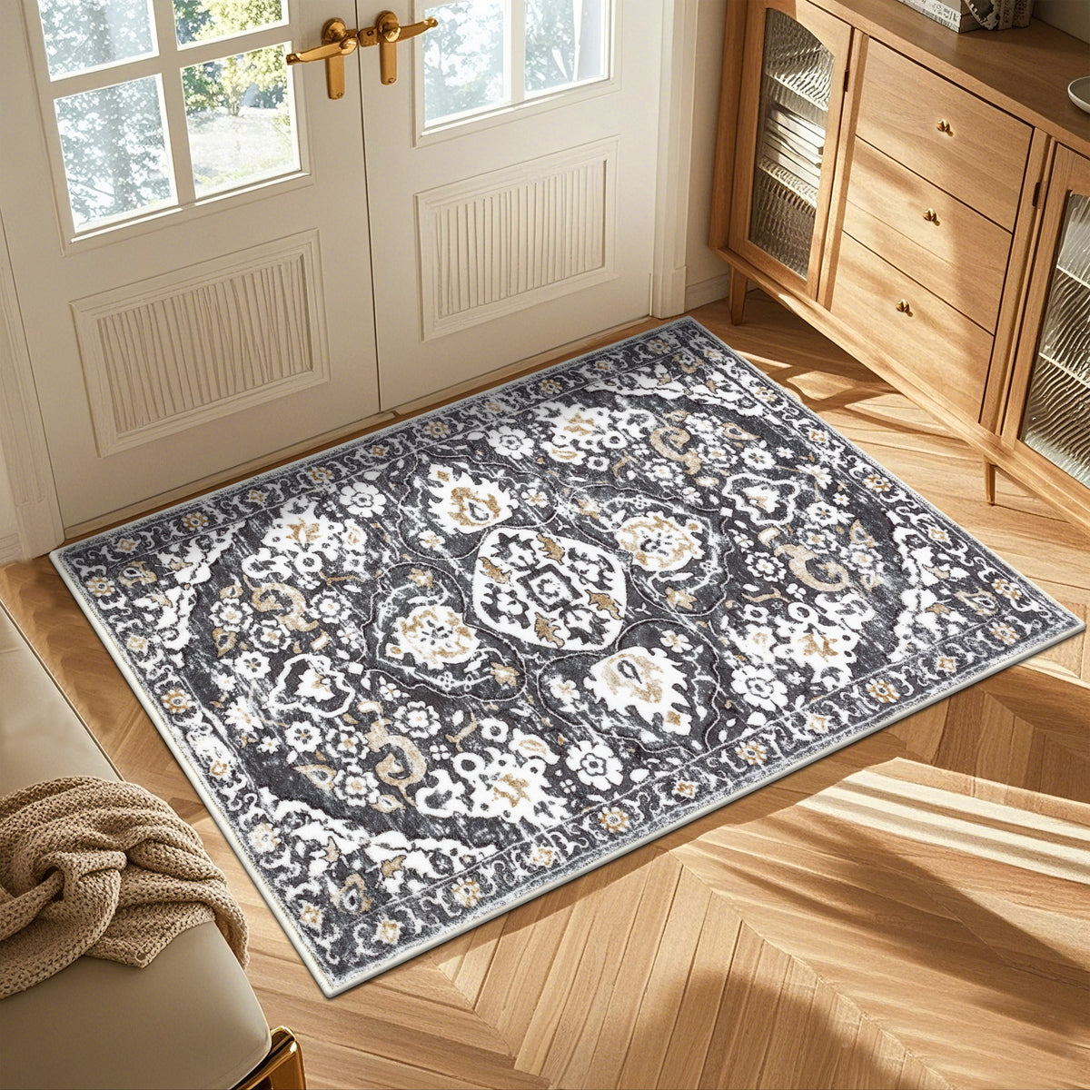 MeyJey Boho Indoor Hallway Runner Rug, Oriental Non Slip Machine Washable Area Rug Distressed Vintage Floor Carpet for Bedroom Kitchen Dinning/Living/Laundry Room