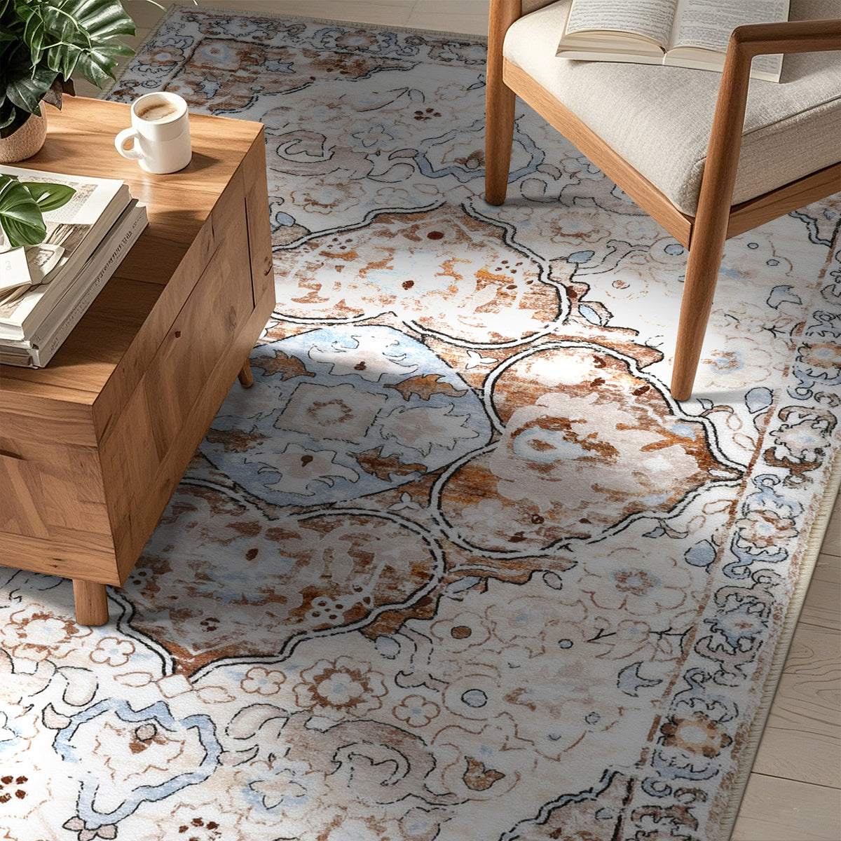 MeyJey Boho Indoor Hallway Runner Rug Oriental Non Slip Machine Washable Area Rug Distressed Vintage Floor Carpet for Bedroom Kitchen Dinning/Living/Laundry Room