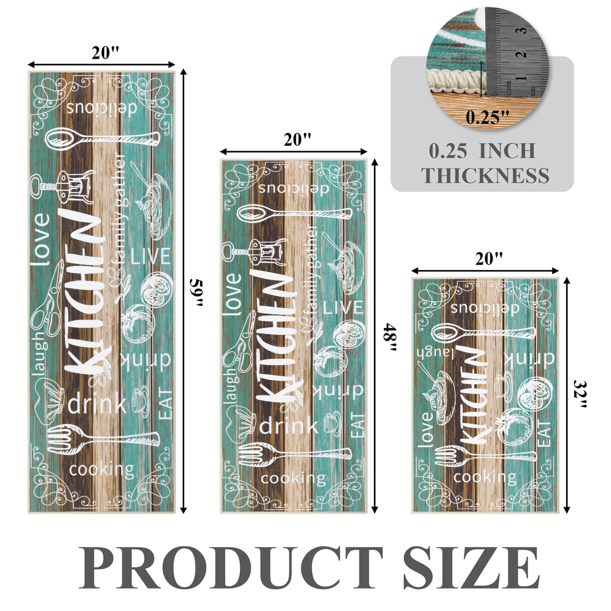 MeyJey Farmhouse Kitchen Rug Set of 3 - Non Slip, Machine Washable Low Pile Floor Mats, Water Repellent Rugs for Kitchen, Dining & Laundry Room