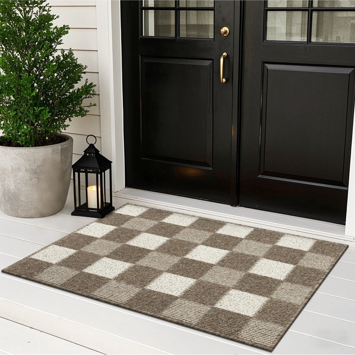 MeyJey Indoor Outdoor Doormat, Non-Slip Absorbent Low Profile Front Door Mats, Brown