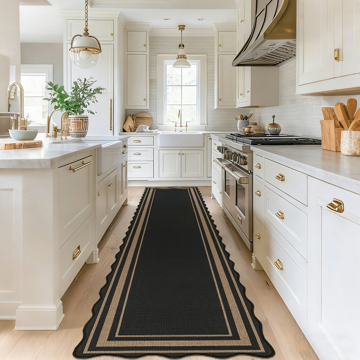 MeyJey 2'x10' Runner Rug for Hallway, Washable Kitchen Rugs Non Slip Faux Jute Scalloped Indoor Carpet for Entryway Laundry Room Floor Mats