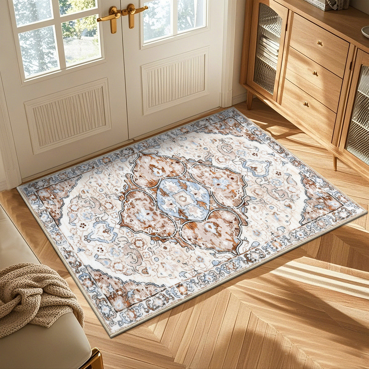 MeyJey Boho Indoor Hallway Runner Rug Oriental Non Slip Machine Washable Area Rug Distressed Vintage Floor Carpet for Bedroom Kitchen Dinning/Living/Laundry Room