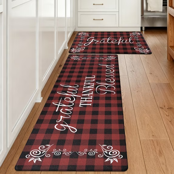 MeyJey Farmhouse Kitchen Rug Set of 2, Non Slip Anti Fatigue Waterproof Cushioned Mat for Kitchen, Dining, Laundry Room, 18"x30"+18"x48"