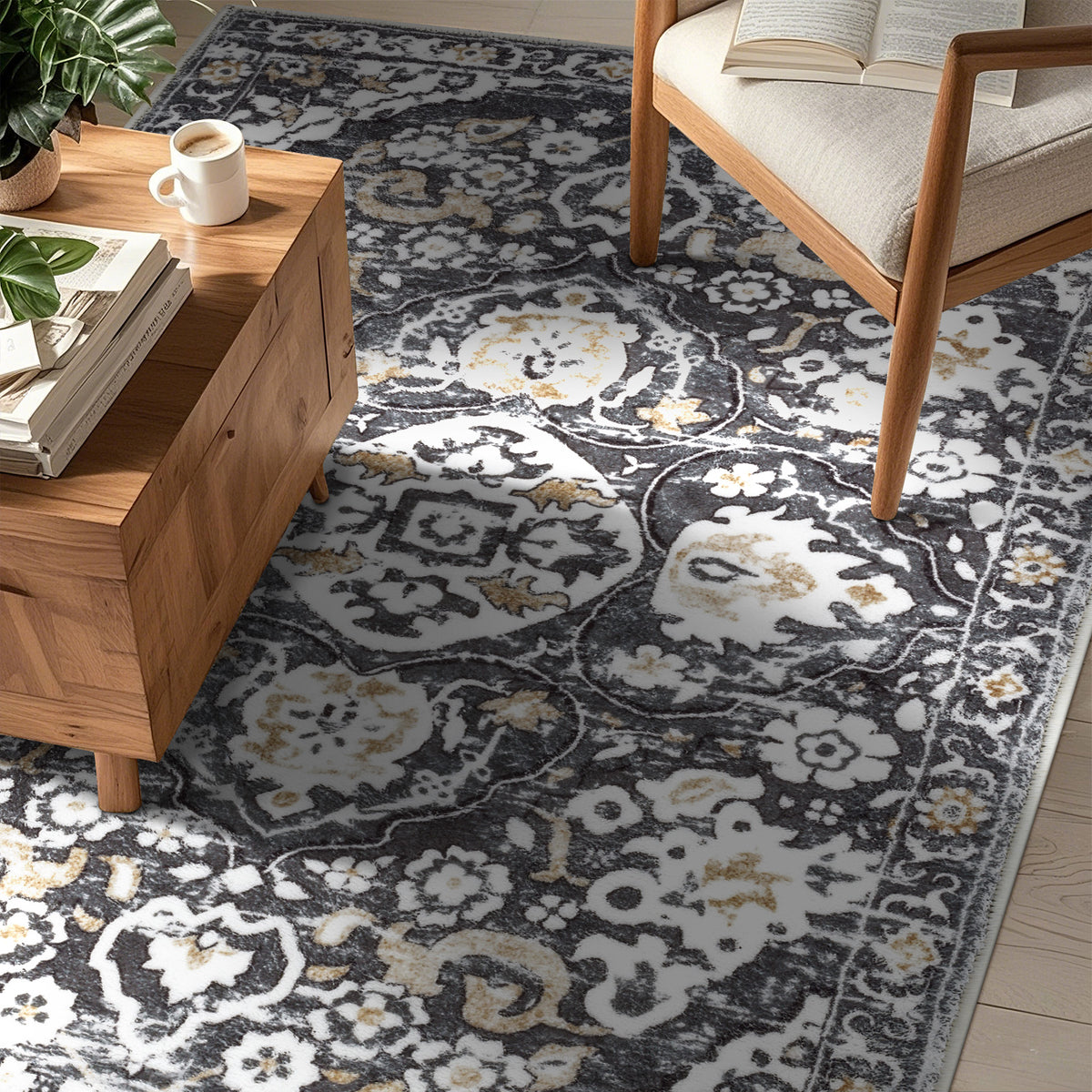 MeyJey Boho Indoor Hallway Runner Rug, Oriental Non Slip Machine Washable Area Rug Distressed Vintage Floor Carpet for Bedroom Kitchen Dinning/Living/Laundry Room