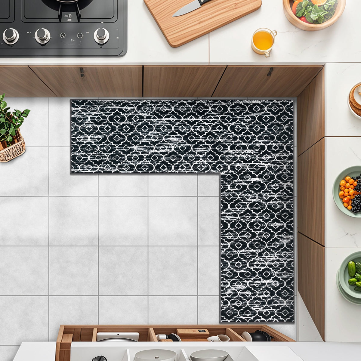 MeyJey L Shape Kitchen Mat, Anti-Slip Corner Kitchen rug for Floor, 1 Piece L Shape Rug, Absorbent Runner in Front of Sink, Washable Floor Rugs for Home,Kitchen(L-24”x 71”x 71”)