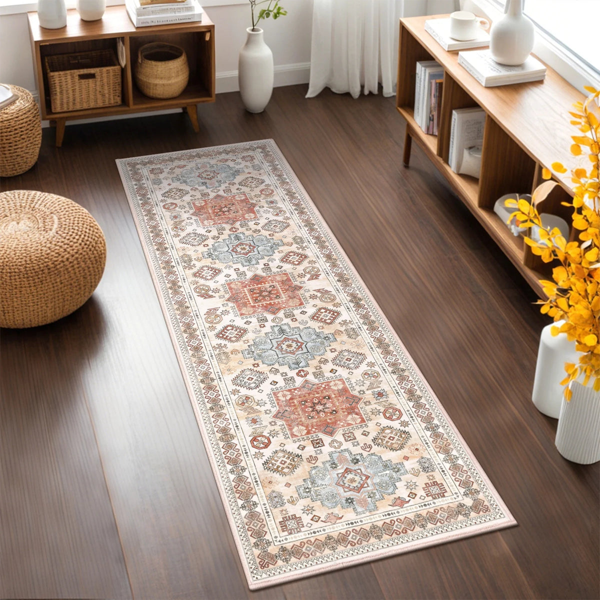 MeyJey 2'x6' Oriental Vintage Runner Rug for Hallways, Non-Slip Machine Washable Area Rug for Bedroom/Living/Dining/Laundry Room Carpet