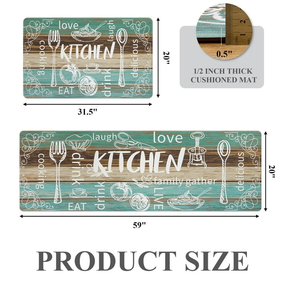 MeyJey Farmhouse Kitchen Rug Set of 2, Non-Slip Anti-Fatigue Waterproof Cushioned Mat for Kitchen, Dining & Laundry Room, 20"x31.5"+20"x59"