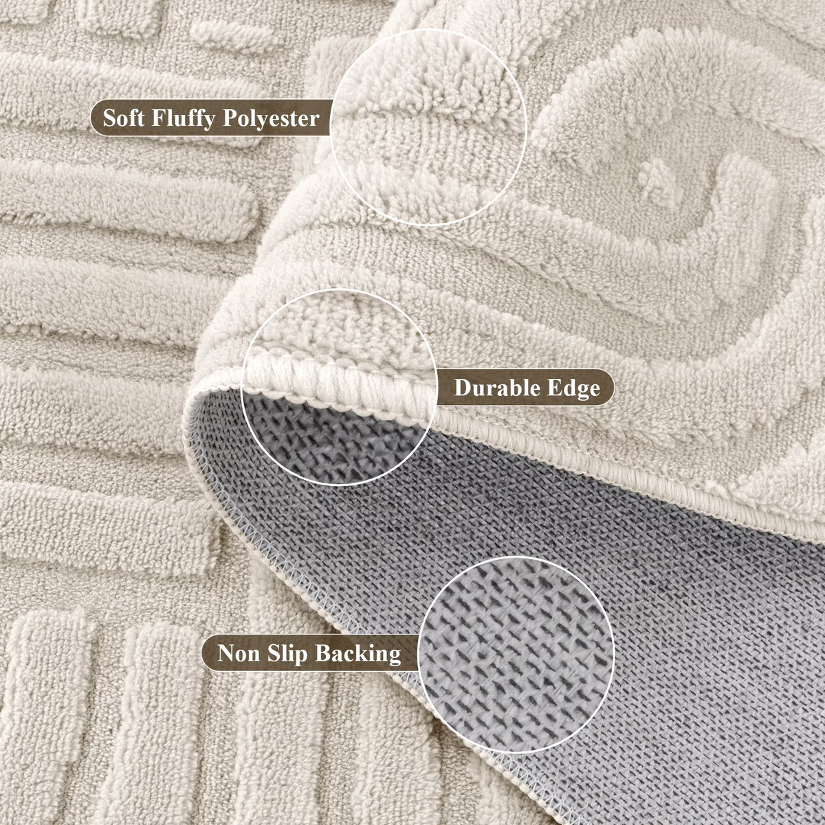 MeyJey Runner Rug for Hallways, Non Slip Modern Jacquard Textured Rugs Soft Geometric Rug for Entryway Bathroom Laundry Dorm, Beige