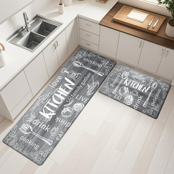 MeyJey Farmhouse Kitchen Rug Set of 2, Non-Slip Anti-Fatigue Waterproof Cushioned Mat for Kitchen, Dining & Laundry Room, 20"x31.5"+20"x59"