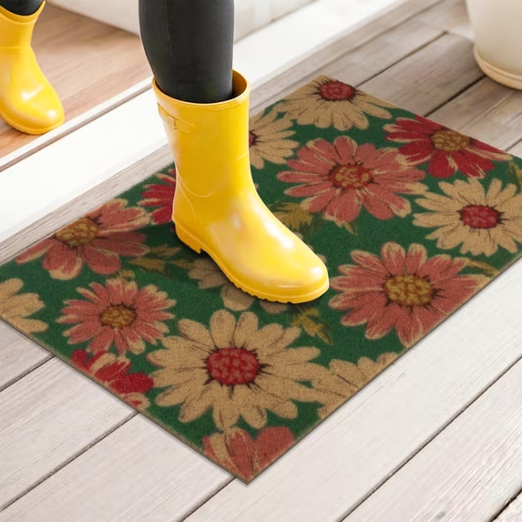 MeyJey Doormat Floral for Indoor Outdoor, Non Slip Door Mat Absorbent Utility Entryway Rug for Front Back Door, Dirt Trapper, All Season