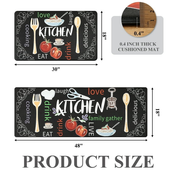 MeyJey Farmhouse Kitchen Rug Set of 2, Non-Slip Anti-Fatigue Waterproof Cushioned Mat for Kitchen, Dining & Laundry Room, 18"x30"+18"x48"