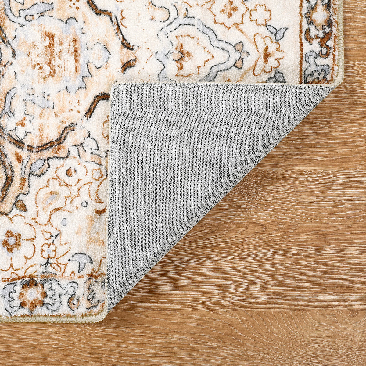 MeyJey Boho Indoor Hallway Runner Rug, Oriental Non Slip Machine Washable Area Rug Distressed Vintage Floor Carpet for Bedroom Kitchen Dinning/Living/Laundry Room, Cream/Orange