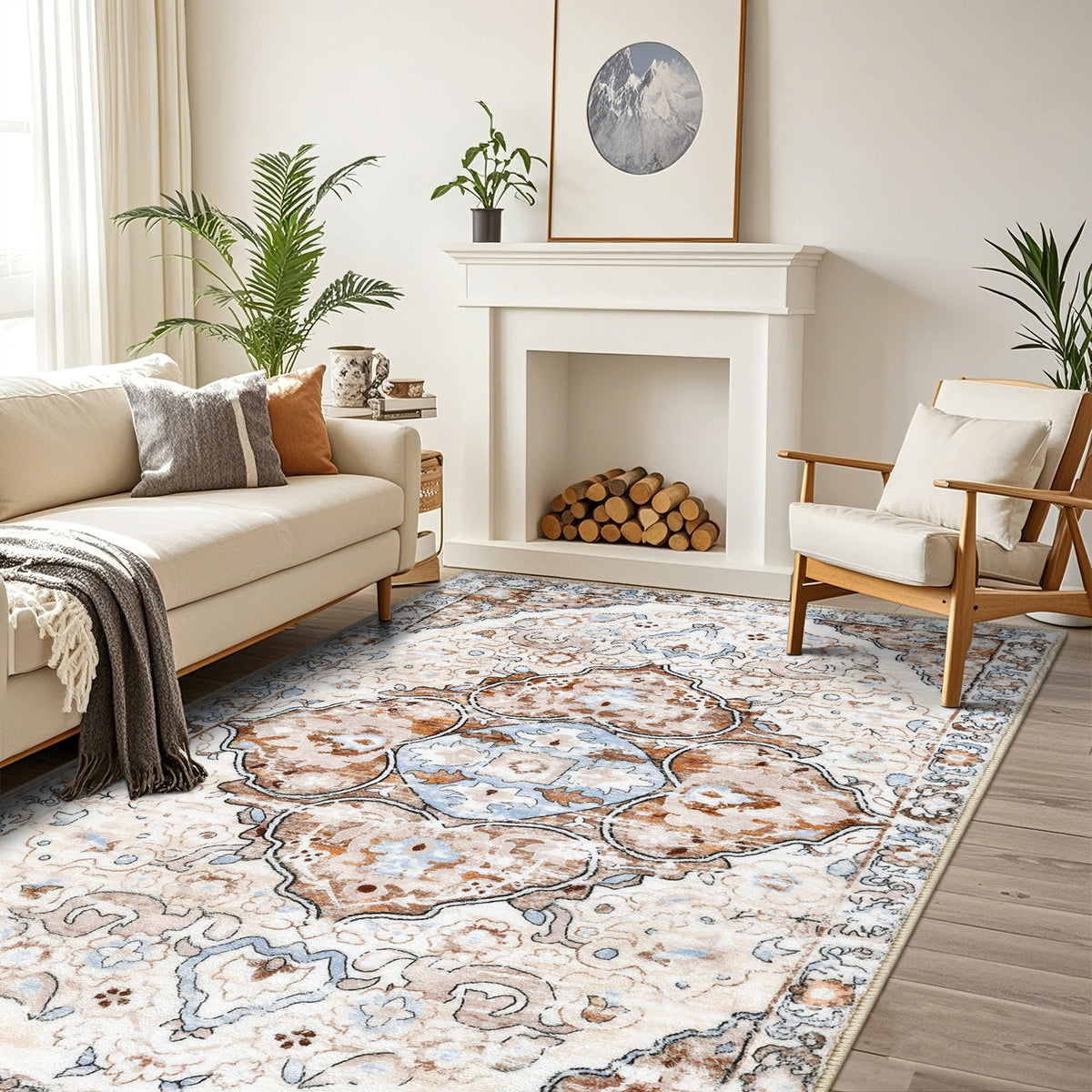 MeyJey Boho Indoor Hallway Runner Rug Oriental Non Slip Machine Washable Area Rug Distressed Vintage Floor Carpet for Bedroom Kitchen Dinning/Living/Laundry Room