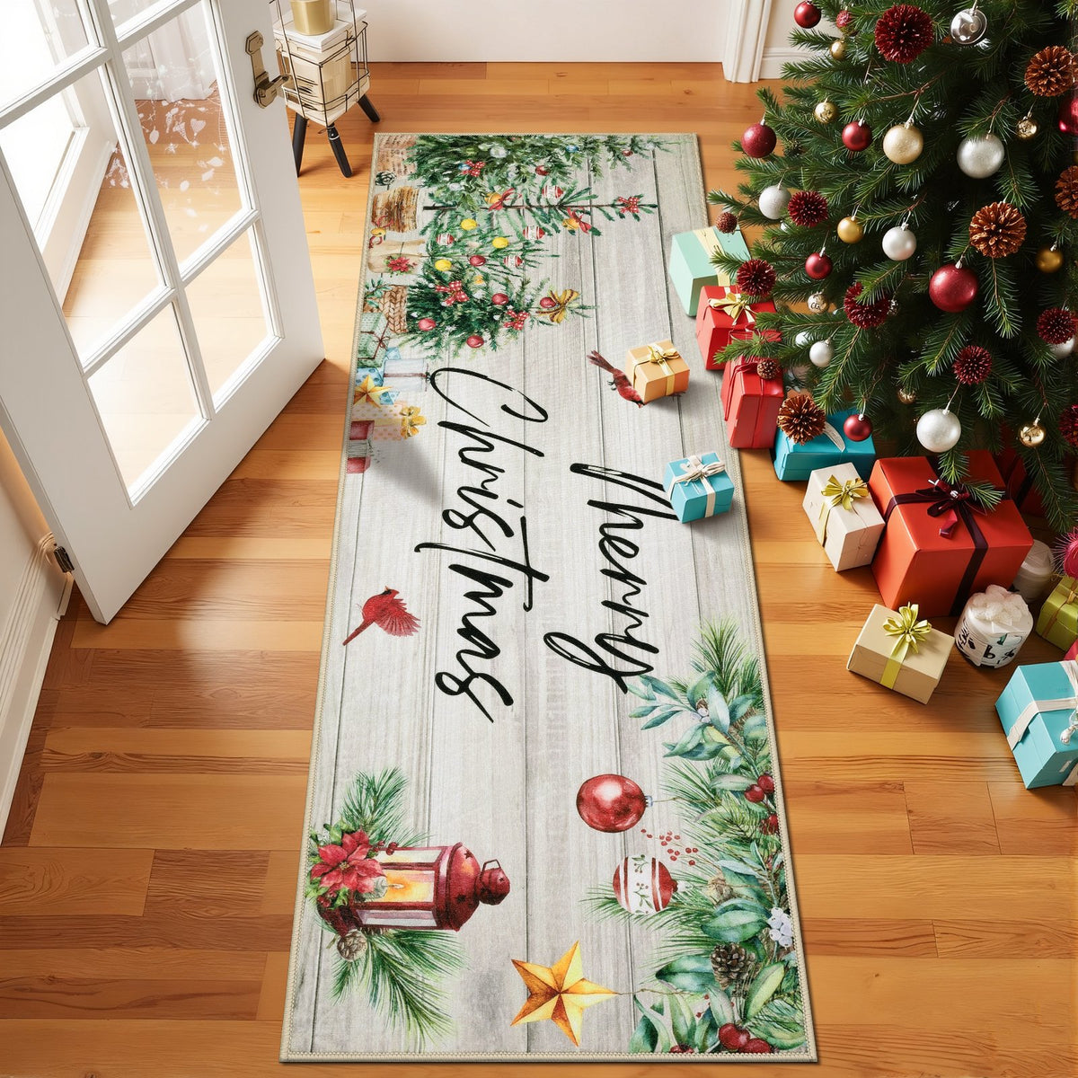 MeyJey Christmas Kitchen Rugs Sets of 3, Non Slip Christmas Rug for Kitchen, Farmhouse Kitchen Mats for Floor Washable Floor Carpet Set for Winter Xmas Holiday Decoration