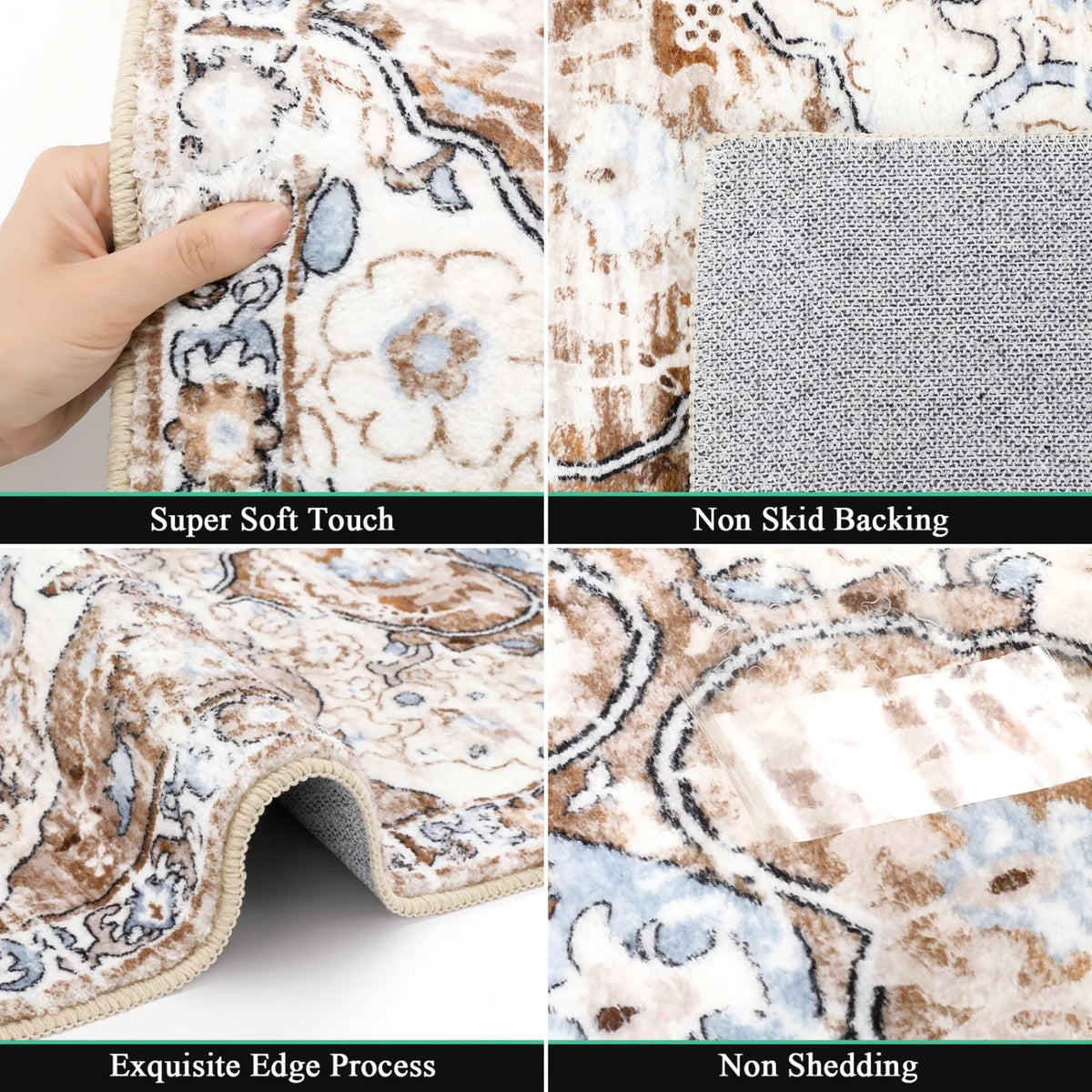 MeyJey Boho Indoor Living Room Area Rug Non-Slip Machine Washable Vintage Oriental Distressed Floor Carpet for Bedroom Dining Kitchen Hallway Nursery