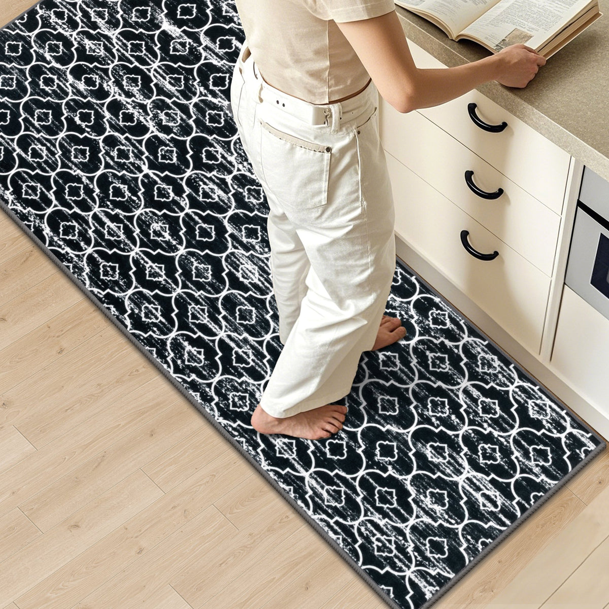 MeyJey L Shape Kitchen Mat, Anti-Slip Corner Kitchen rug for Floor, 1 Piece L Shape Rug, Absorbent Runner in Front of Sink, Washable Floor Rugs for Home,Kitchen(L-24”x 71”x 71”)