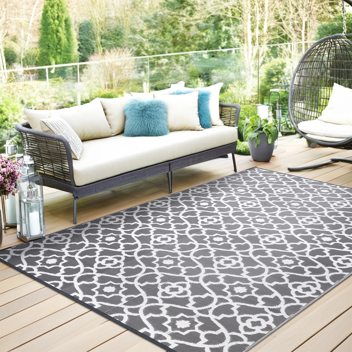MeyJey Outdoor Rug Reversible Waterproof Oversize Indoor/Outdoor Plastic Mat for RV, Camping, Patio, Gray