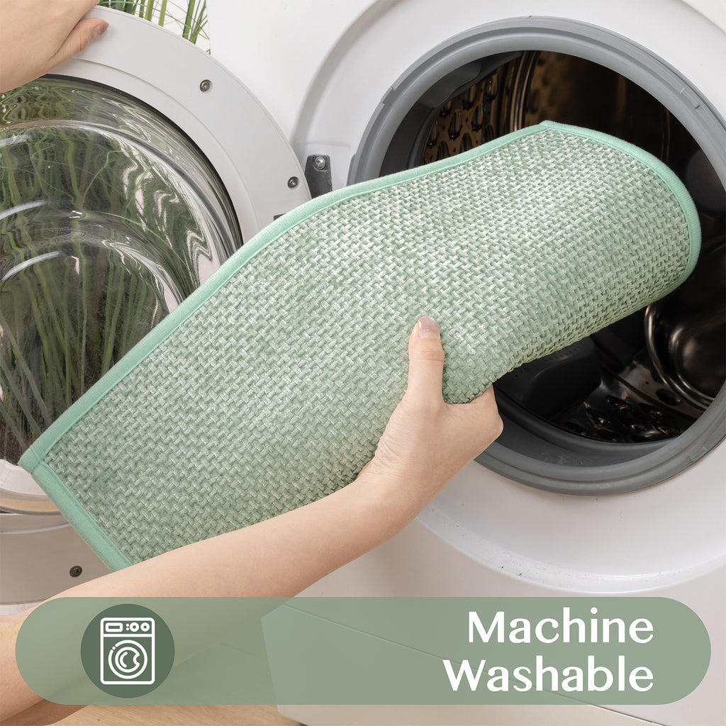 Ileading 3pcs Bathroom Rugs Set with U-Shaped Mat, Non Slip, Soft, Absorbent Bath Mats for Tub, Shower, Toilet 18"x26"+18"x48"+U Shape 20"x24" Green