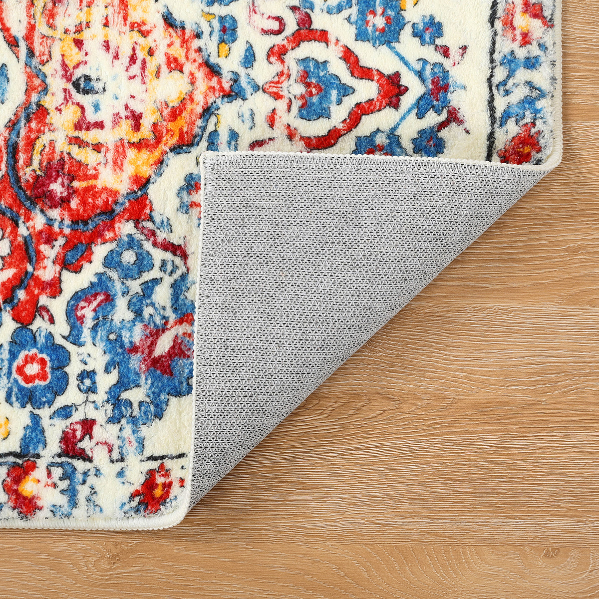 MeyJey Boho Indoor Hallway Runner Rug, Oriental Non Slip Machine Washable Area Rug Distressed Vintage Floor Carpet for Bedroom Kitchen Dinning/Living/Laundry Room, Red/Blue/Beige