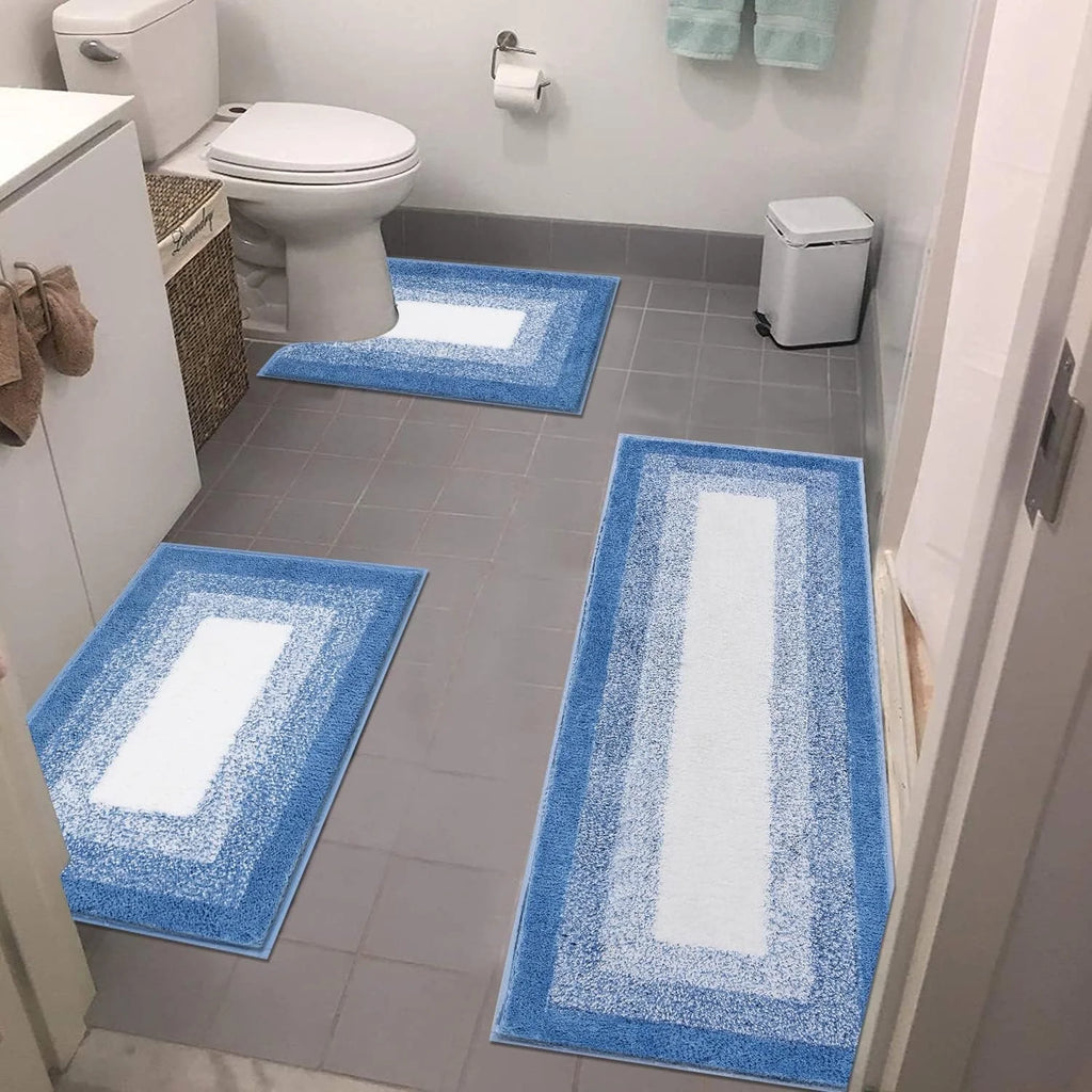 MeyJey Striped Microfiber Bath Rug Set Non-Slip, Brown, 4 Count, Machine Washable