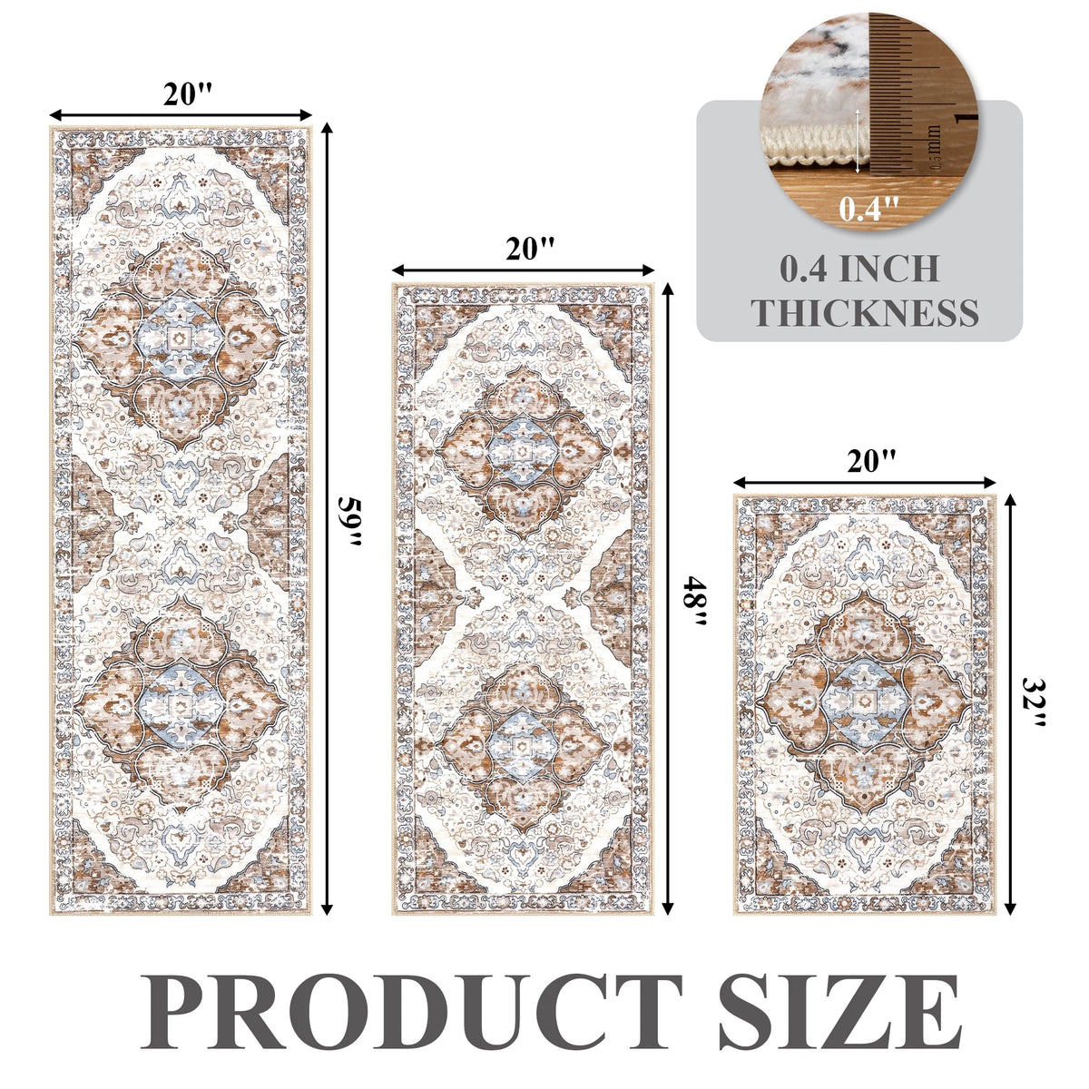 MeyJey Boho Kitchen Rug and Mat Set 3 Piece, Non-Slip Machine Washable Rugs for Kitchen Floor Dining/Laundry/Living Room