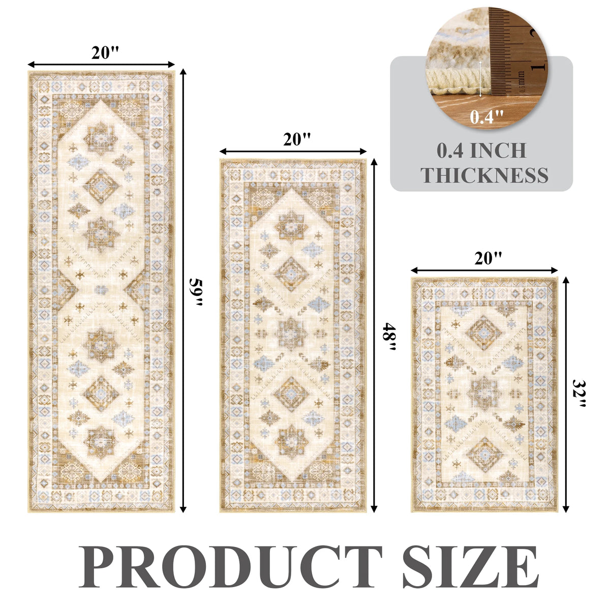 eyJey Vintage Kitchen Rug Set, 3 Piece Non-Slip Kitchen Mat Machine Washable Runner Rug for Home Floor and Living Room