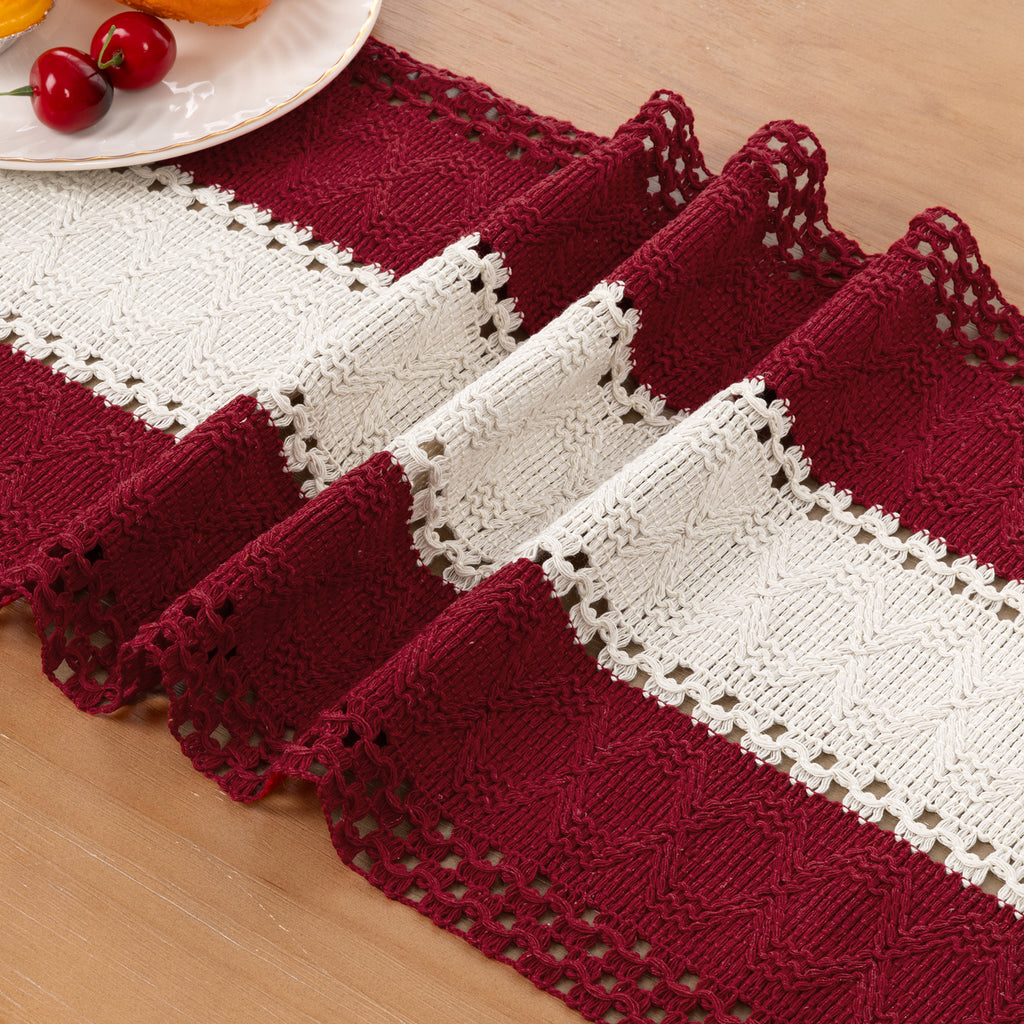 MeyJey 5Pcs Table Runner and Placemats Set, Washable Fabric Rectangle Dining Table Mats with Tassels for Dining Tables, Kitchen, Red