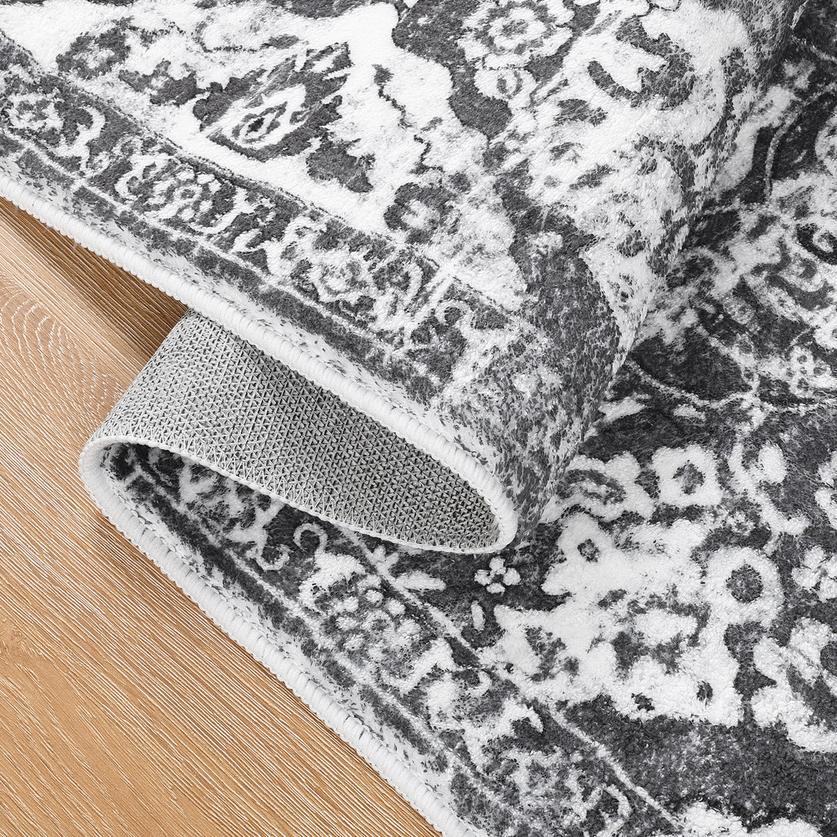 MeyJey Boho Indoor Hallway Runner Rug, Oriental Non Slip Machine Washable Area Rug Distressed Vintage Floor Carpet for Bedroom Kitchen Dinning/Living/Laundry Room, Gray