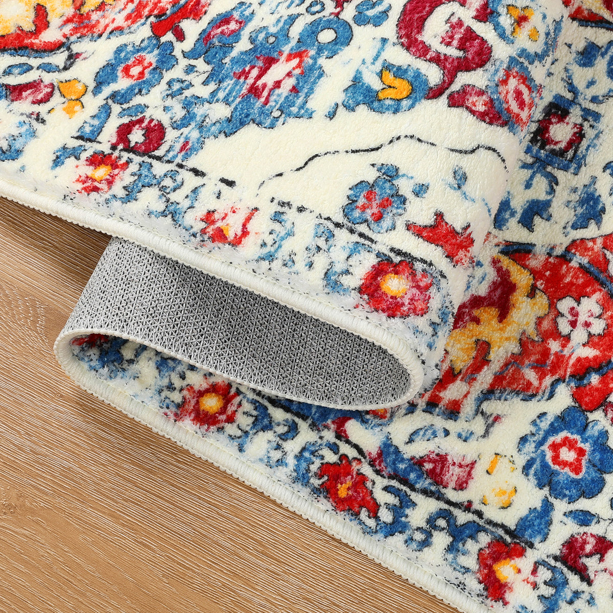 MeyJey Boho Indoor Hallway Runner Rug, Oriental Non Slip Machine Washable Area Rug Distressed Vintage Floor Carpet for Bedroom Kitchen Dinning/Living/Laundry Room, Red/Blue/Beige