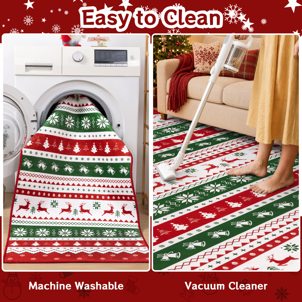 Christmas Runner Rug Non-Slip Washable Kitchen Rug, Winter Xmas Holiday Farmhouse Door Mat Entryway Rug Carpet Runner Decorations for Hallway Laundry Room Entrance