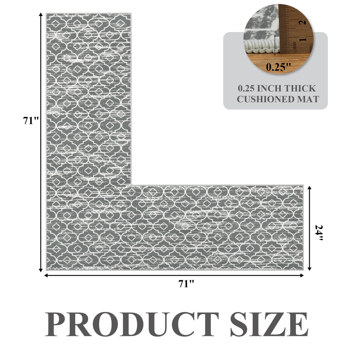 MeyJey L Shape Kitchen Mat, Anti-Slip Corner Kitchen rug for Floor, 1 Piece L Shape Rug, Absorbent Runner in Front of Sink, Washable Floor Rugs for Home,Kitchen(L-24”x 71”x 71”)