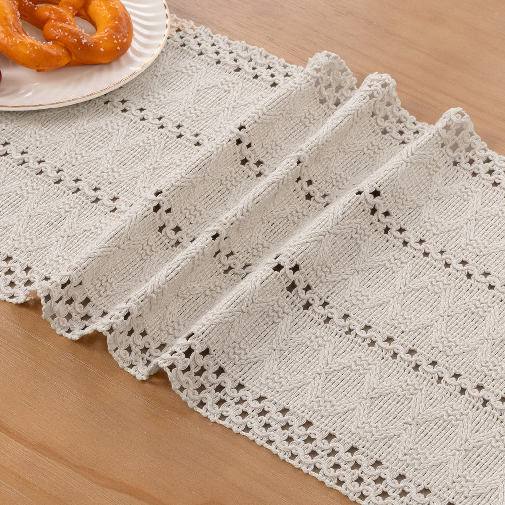 MeyJey 5 Pcs Table Runner and Placemats Set, Washable Fabric Rectangle Dining Table Mats with Tassels for Dining Tables, Kitchen, Beige
