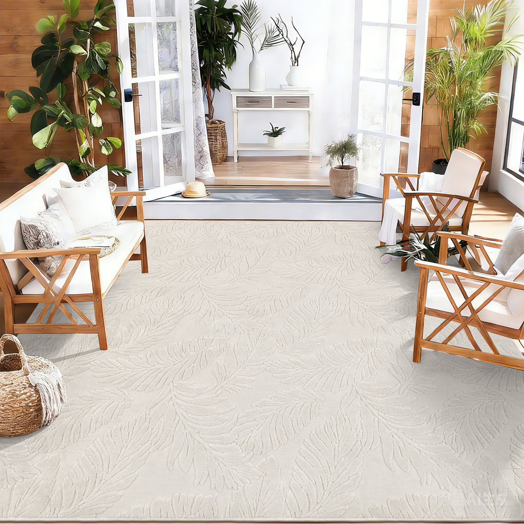 MeyJey Shag Area Rug for Living Machine Washable Rugs for Bedroom Dinning Room Office Decor Non-Slip Soft Carpet, leaf shadow Pattern,Pale Camel