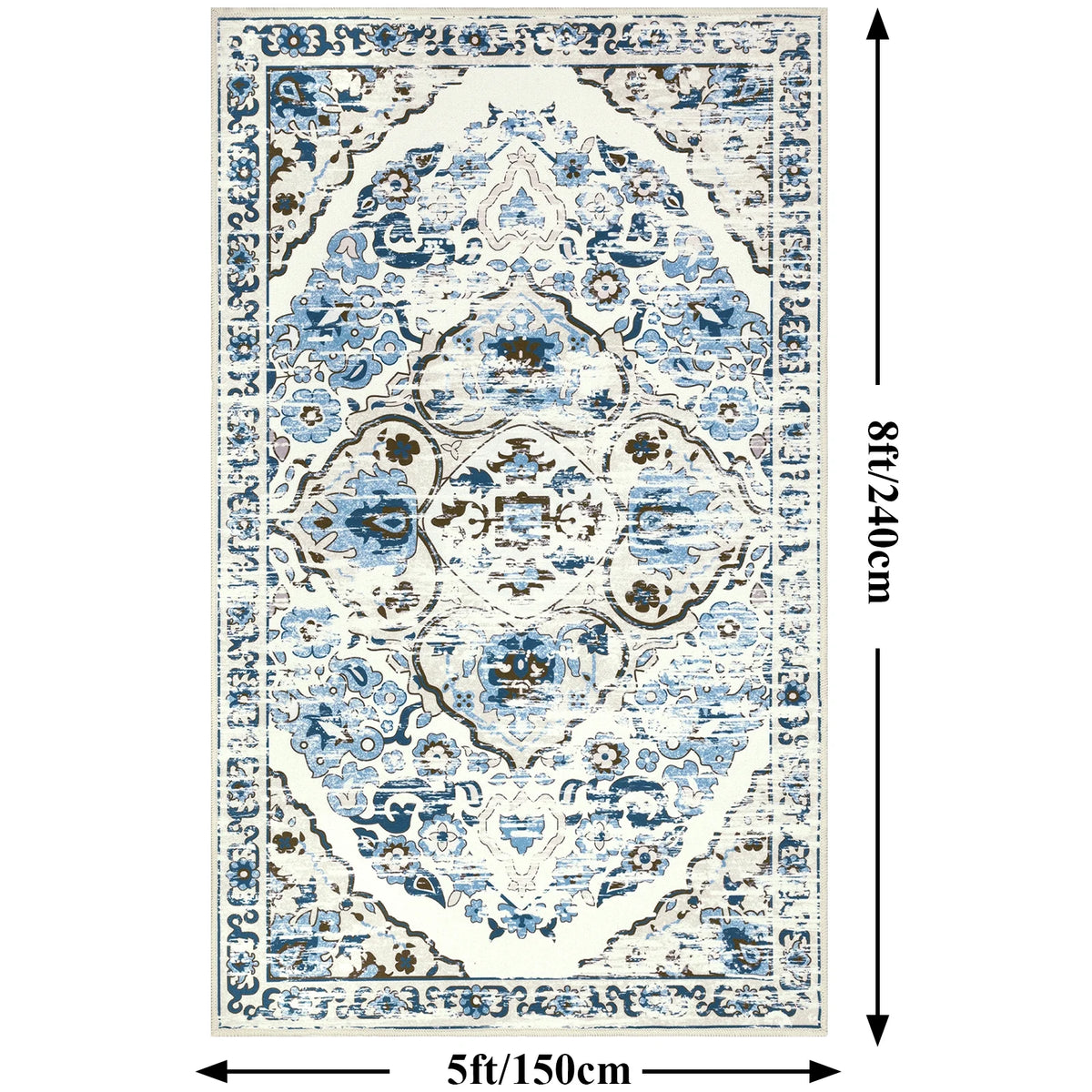 MeyJey Boho Indoor Living Room Area Rug Non-Slip Machine Washable Vintage Oriental Distressed Floor Carpet for Bedroom Dining Kitchen Hallway Nursery