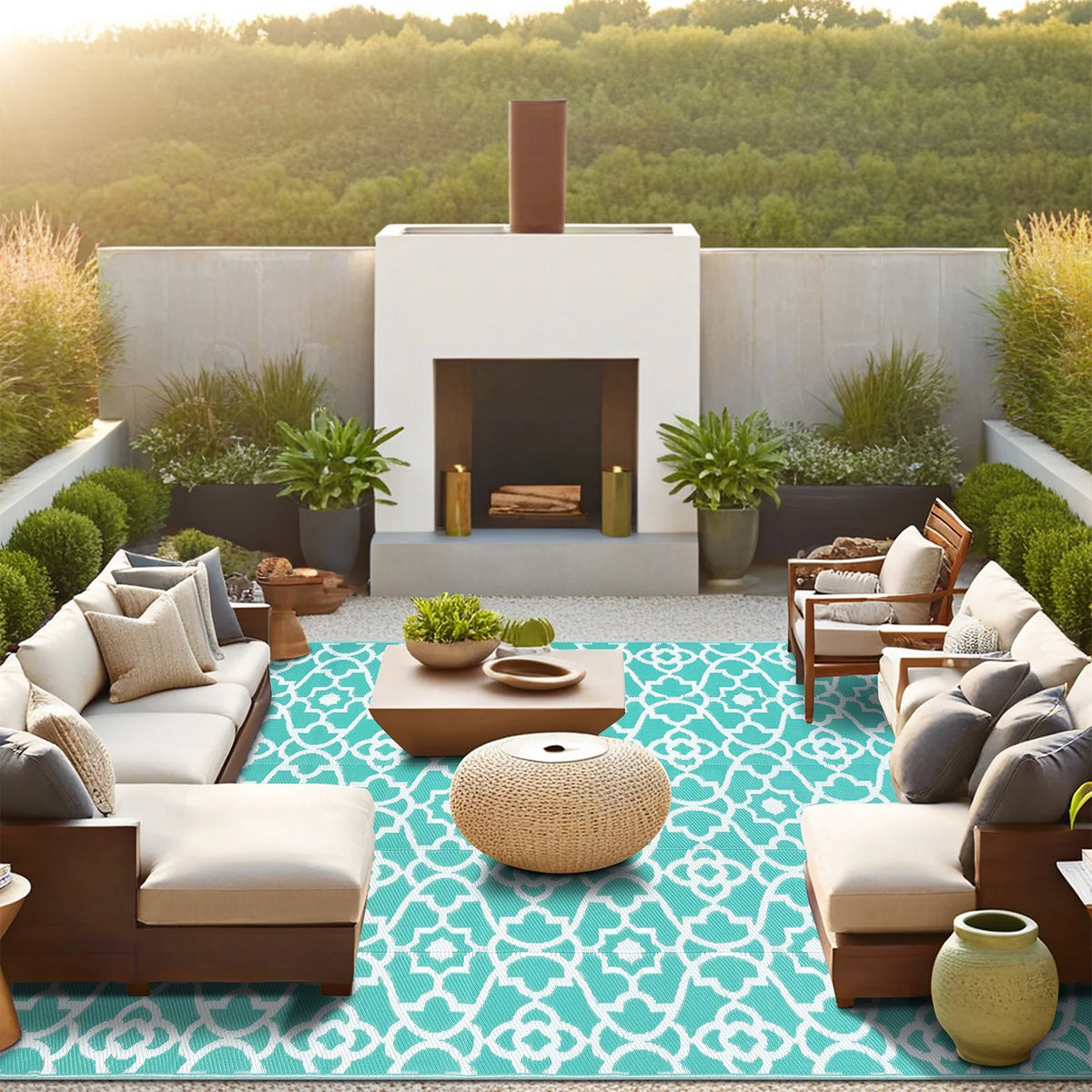 MeyJey  Outdoor Rug Reversible Waterproof Oversize Indoor/Outdoor Plastic Mat for RV, Camping, Patio, Teal
