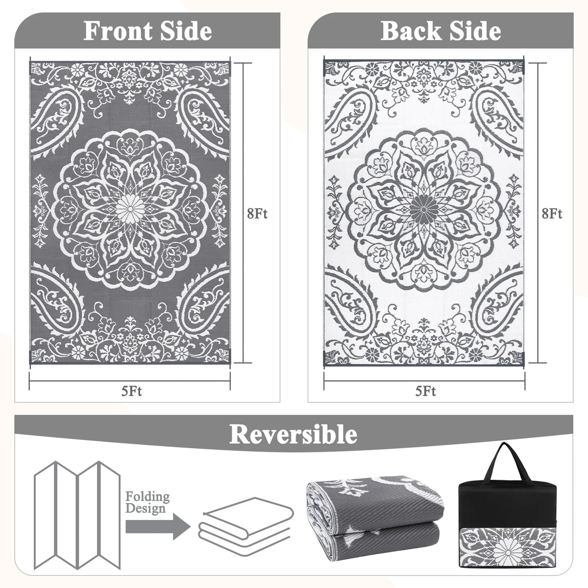 MeyJey Outdoor Rug, Reversible Waterproof Area Rug, Plastic Mat for RV Patio Camping
