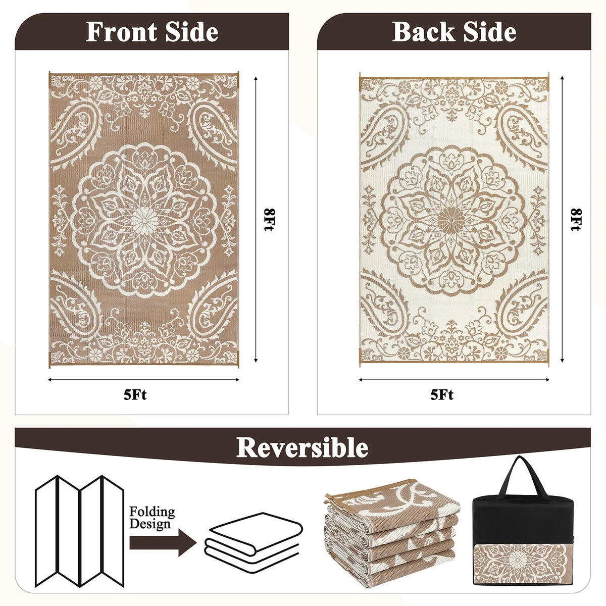 MeyJey Outdoor Rug, Reversible Waterproof Area Rug, Plastic Mat for RV Patio Camping