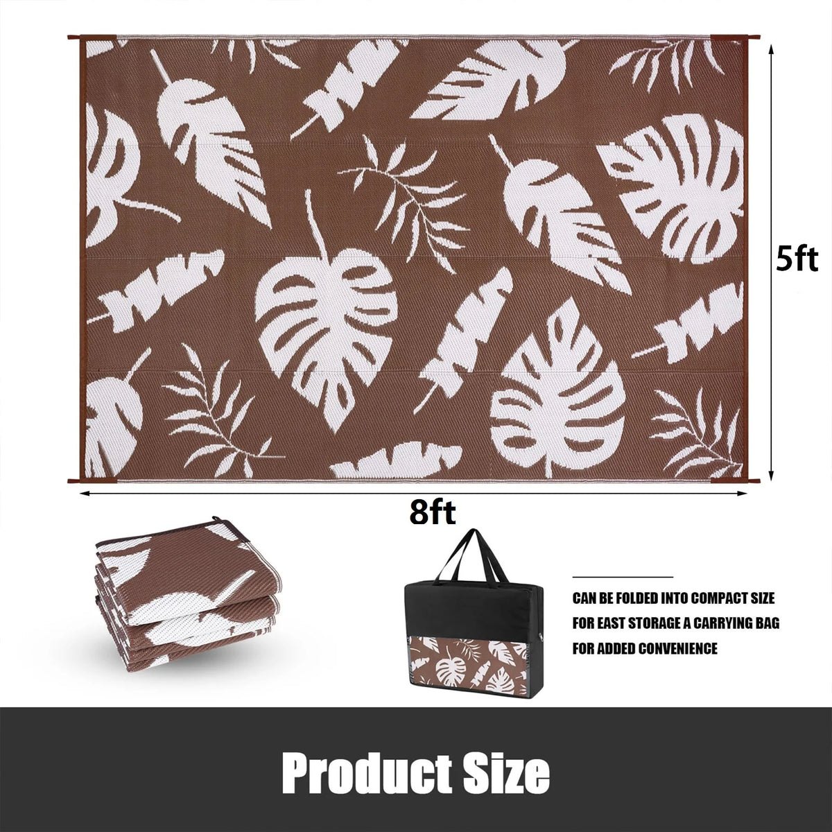 MeyJey Outdoor Rug, Reversible Waterproof Area Rug, Plastic Mat for RV Patio Camping, Brown
