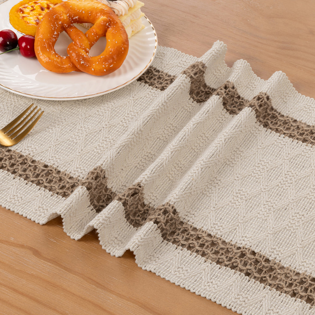 MeyJey 5 Pcs Table Runner and Placemats Set, Washable Fabric Rectangle Dining Table Mats with Tassels for Dining Tables, Kitchen, khaki