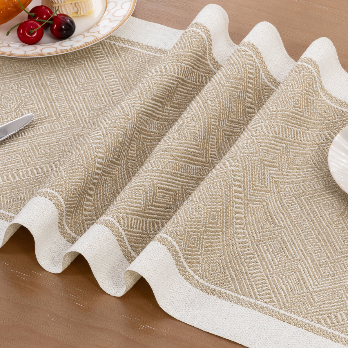 MeyJey 5 Pcs Table Runner and Placemats Set, Washable Fabric Rectangle Dining Table Mats with Tassels for Dining Tables, Kitchen