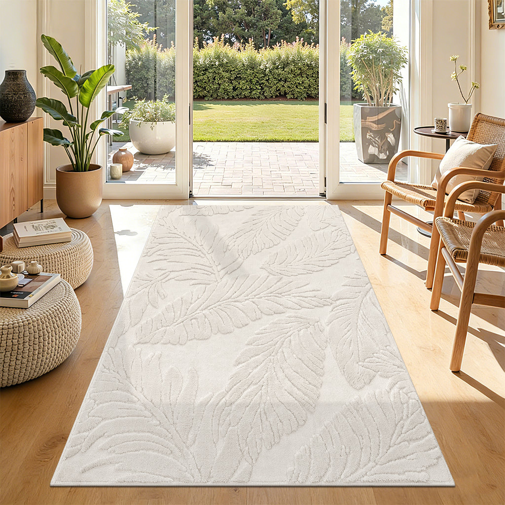 MeyJey Shag Area Rug for Living Machine Washable Rugs for Bedroom Dinning Room Office Decor Non-Slip Soft Carpet, leaf shadow Pattern,Pale Camel